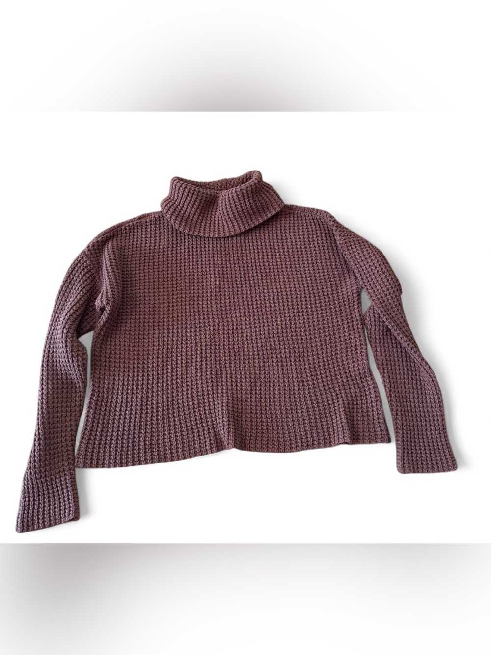 Chunky oversized brown waffle knit turtleneck sweater